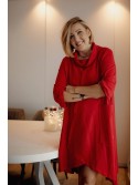 Trapezoidal dress with a wide turtleneck, red FI699 - Online store - Boutique